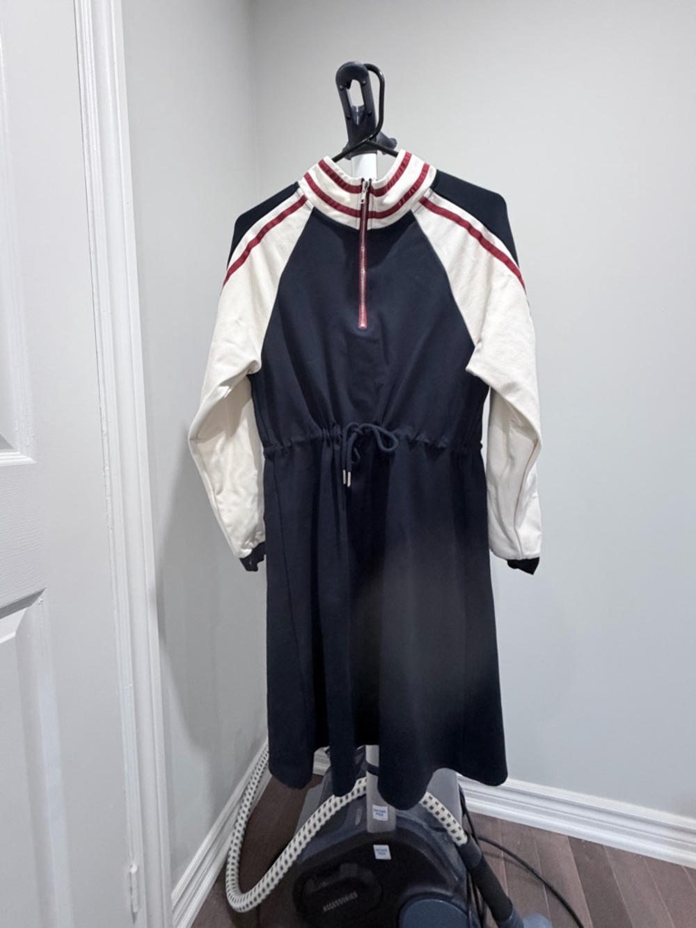 Navy Zip-Up Sleeve Stripe Casual Dress - Picture 4 of 6